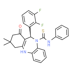 ChemSpider 2D Image | 11-(2,3-Difluorophenyl)-3,3-dimethyl-1-oxo-N-phenyl-1,2,3,4,5,11-hexahydro-10H-dibenzo[b,e][1,4]diazepine-10-carbothioamide | C28H25F2N3OS