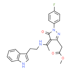 ChemSpider 2D Image | Methyl [(4Z)-1-(4-fluorophenyl)-4-(1-{[2-(1H-indol-3-yl)ethyl]amino}ethylidene)-5-oxo-4,5-dihydro-1H-pyrazol-3-yl]acetate | C24H23FN4O3