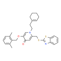 ChemSpider 2D Image | 2-[(1,3-Benzothiazol-2-ylsulfanyl)methyl]-1-[2-(1-cyclohexen-1-yl)ethyl]-5-[(2,6-dimethylbenzyl)oxy]-4(1H)-pyridinone | C30H32N2O2S2