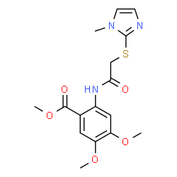 ChemSpider 2D Image | Methyl 4,5-dimethoxy-2-({[(1-methyl-1H-imidazol-2-yl)sulfanyl]acetyl}amino)benzoate | C16H19N3O5S