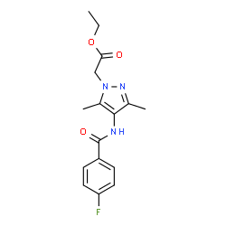 ChemSpider 2D Image | Ethyl {4-[(4-fluorobenzoyl)amino]-3,5-dimethyl-1H-pyrazol-1-yl}acetate | C16H18FN3O3