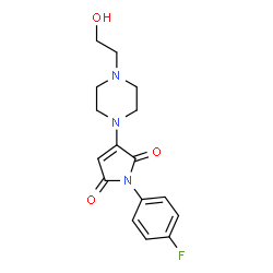 ChemSpider 2D Image | 1-(4-Fluorophenyl)-3-[4-(2-hydroxyethyl)-1-piperazinyl]-1H-pyrrole-2,5-dione | C16H18FN3O3