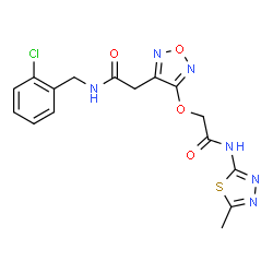 ChemSpider 2D Image | 2-[(4-{2-[(2-Chlorobenzyl)amino]-2-oxoethyl}-1,2,5-oxadiazol-3-yl)oxy]-N-(5-methyl-1,3,4-thiadiazol-2-yl)acetamide | C16H15ClN6O4S