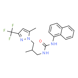 ChemSpider 2D Image | 1-{2-Methyl-3-[5-methyl-3-(trifluoromethyl)-1H-pyrazol-1-yl]propyl}-3-(1-naphthyl)urea | C20H21F3N4O