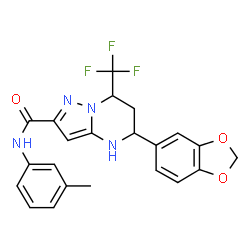 ChemSpider 2D Image | 5-(1,3-Benzodioxol-5-yl)-N-(3-methylphenyl)-7-(trifluoromethyl)-4,5,6,7-tetrahydropyrazolo[1,5-a]pyrimidine-2-carboxamide | C22H19F3N4O3