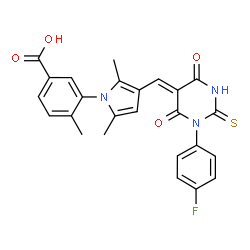 ChemSpider 2D Image | 3-(3-{(Z)-[1-(4-Fluorophenyl)-4,6-dioxo-2-thioxotetrahydro-5(2H)-pyrimidinylidene]methyl}-2,5-dimethyl-1H-pyrrol-1-yl)-4-methylbenzoic acid | C25H20FN3O4S