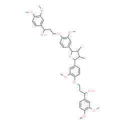 ChemSpider 2D Image | 3,3'-{(3,4-Dimethyltetrahydrofuran-2,5-diyl)bis[(2-methoxy-4,1-phenylene)oxy]}bis[1-(3,4-dimethoxyphenyl)-1-propanol] | C42H52O11