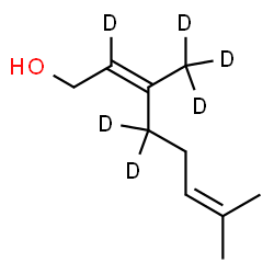 ChemSpider 2D Image | (2Z)-7-Methyl-3-(~2~H_3_)methyl(2,4,4-~2~H_3_)-2,6-octadien-1-ol | C10H12D6O