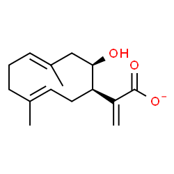ChemSpider 2D Image | 2-[(1R,3E,7E,10R)-10-Hydroxy-4,8-dimethyl-3,7-cyclodecadien-1-yl]acrylate | C15H21O3