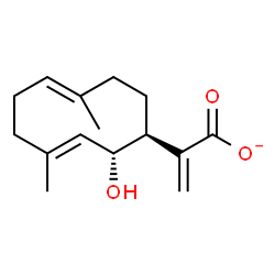 ChemSpider 2D Image | 2-[(1S,2R,3E,7E)-2-Hydroxy-4,8-dimethyl-3,7-cyclodecadien-1-yl]acrylate | C15H21O3