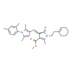 ChemSpider 2D Image | Methyl (4E)-1-[2-(1-cyclohexen-1-yl)ethyl]-4-{[1-(2,4-dimethylphenyl)-2,5-dimethyl-1H-pyrrol-3-yl]methylene}-2-methyl-5-oxo-4,5-dihydro-1H-pyrrole-3-carboxylate | C30H36N2O3