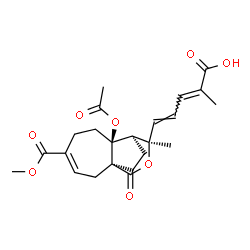 ChemSpider 2D Image | (2E,4E)-5-[(1S,7S,8R,9R)-7-Acetoxy-4-(methoxycarbonyl)-9-methyl-11-oxo-10-oxatricyclo[6.3.2.0~1,7~]tridec-3-en-9-yl]-2-methyl-2,4-pentadienoic acid | C23H28O8