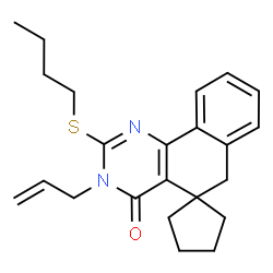 ChemSpider 2D Image | 3-Allyl-2-(butylsulfanyl)-3H-spiro[benzo[h]quinazoline-5,1'-cyclopentan]-4(6H)-one | C23H28N2OS