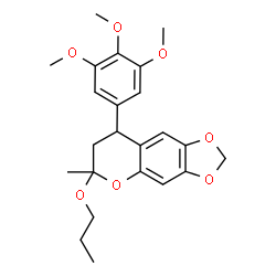ChemSpider 2D Image | 6-Methyl-6-propoxy-8-(3,4,5-trimethoxyphenyl)-7,8-dihydro-6H-[1,3]dioxolo[4,5-g]chromene | C23H28O7