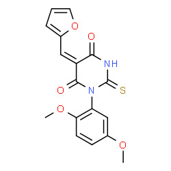 ChemSpider 2D Image | (5E)-1-(2,5-Dimethoxyphenyl)-5-(2-furylmethylene)-2-thioxodihydro-4,6(1H,5H)-pyrimidinedione | C17H14N2O5S