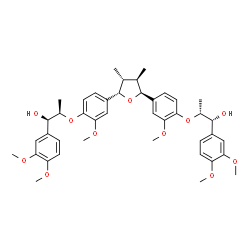 ChemSpider 2D Image | (1R,2R,1'R,2'R)-2,2'-{[(2S,3R,4R,5S)-3,4-Dimethyltetrahydrofuran-2,5-diyl]bis[(2-methoxy-4,1-phenylene)oxy]}bis[1-(3,4-dimethoxyphenyl)-1-propanol] | C42H52O11