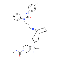 ChemSpider 2D Image | N,2-Dimethyl-1-[(1R,5R)-8-(3-{[(4-methylphenyl)carbamoyl](phenyl)amino}propyl)-8-azabicyclo[3.2.1]oct-3-yl]-1,4,6,7-tetrahydro-5H-imidazo[4,5-c]pyridine-5-carboxamide | C33H43N7O2