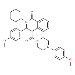 ChemSpider 2D Image | 2-Cyclohexyl-3-(4-methoxyphenyl)-4-{[4-(4-methoxyphenyl)-1-piperazinyl]carbonyl}-3,4-dihydro-1(2H)-isoquinolinone | C34H39N3O4