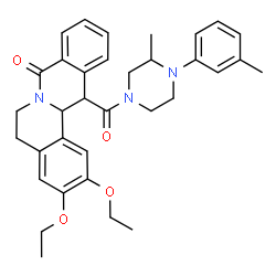 ChemSpider 2D Image | 2,3-Diethoxy-13-{[3-methyl-4-(3-methylphenyl)-1-piperazinyl]carbonyl}-5,6,13,13a-tetrahydro-8H-isoquinolino[3,2-a]isoquinolin-8-one | C34H39N3O4