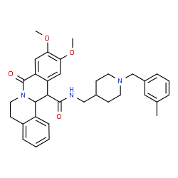 ChemSpider 2D Image | 10,11-Dimethoxy-N-{[1-(3-methylbenzyl)-4-piperidinyl]methyl}-8-oxo-5,8,13,13a-tetrahydro-6H-isoquinolino[3,2-a]isoquinoline-13-carboxamide | C34H39N3O4