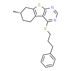 ChemSpider 2D Image | (7S)-7-Methyl-4-[(3-phenylpropyl)sulfanyl]-5,6,7,8-tetrahydro[1]benzothieno[2,3-d]pyrimidine | C20H22N2S2