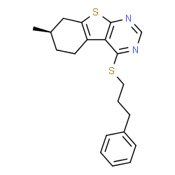 ChemSpider 2D Image | (7R)-7-Methyl-4-[(3-phenylpropyl)sulfanyl]-5,6,7,8-tetrahydro[1]benzothieno[2,3-d]pyrimidine | C20H22N2S2