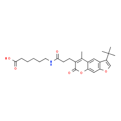 ChemSpider 2D Image | 6-({3-[5-Methyl-3-(2-methyl-2-propanyl)-7-oxo-7H-furo[3,2-g]chromen-6-yl]propanoyl}amino)hexanoic acid | C25H31NO6