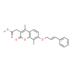 ChemSpider 2D Image | Methyl (4,8-dimethyl-2-oxo-7-{[(2E)-3-phenyl-2-propen-1-yl]oxy}-2H-chromen-3-yl)acetate | C23H22O5