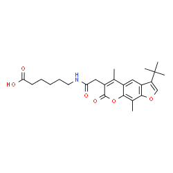 ChemSpider 2D Image | 6-({[5,9-Dimethyl-3-(2-methyl-2-propanyl)-7-oxo-7H-furo[3,2-g]chromen-6-yl]acetyl}amino)hexanoic acid | C25H31NO6