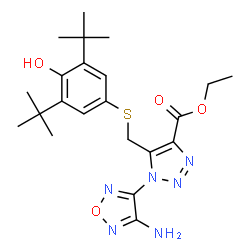 ChemSpider 2D Image | Ethyl 1-(4-amino-1,2,5-oxadiazol-3-yl)-5-({[4-hydroxy-3,5-bis(2-methyl-2-propanyl)phenyl]sulfanyl}methyl)-1H-1,2,3-triazole-4-carboxylate | C22H30N6O4S