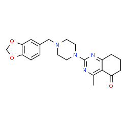 ChemSpider 2D Image | 2-[4-(1,3-Benzodioxol-5-ylmethyl)-1-piperazinyl]-4-methyl-7,8-dihydro-5(6H)-quinazolinone | C21H24N4O3