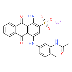 ChemSpider 2D Image | Sodium 4-[(3-acetamido-4-methylphenyl)amino]-1-amino-9,10-dioxo-9,10-dihydro-2-anthracenesulfonate | C23H18N3NaO6S