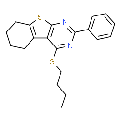 ChemSpider 2D Image | 4-(Butylsulfanyl)-2-phenyl-5,6,7,8-tetrahydro[1]benzothieno[2,3-d]pyrimidine | C20H22N2S2