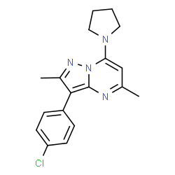 ChemSpider 2D Image | 3-(4-Chlorophenyl)-2,5-dimethyl-7-(1-pyrrolidinyl)pyrazolo[1,5-a]pyrimidine | C18H19ClN4
