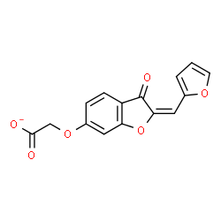 ChemSpider 2D Image | {[(2E)-2-(2-Furylmethylene)-3-oxo-2,3-dihydro-1-benzofuran-6-yl]oxy}acetate | C15H9O6