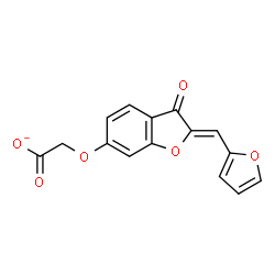 ChemSpider 2D Image | {[(2Z)-2-(2-Furylmethylene)-3-oxo-2,3-dihydro-1-benzofuran-6-yl]oxy}acetate | C15H9O6