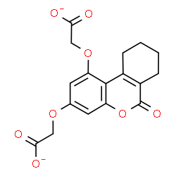ChemSpider 2D Image | 2,2'-[(6-Oxo-7,8,9,10-tetrahydro-6H-benzo[c]chromene-1,3-diyl)bis(oxy)]diacetate | C17H14O8
