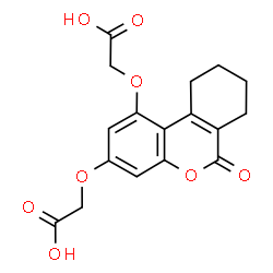 ChemSpider 2D Image | 2,2'-[(6-Oxo-7,8,9,10-tetrahydro-6H-benzo[c]chromene-1,3-diyl)bis(oxy)]diacetic acid | C17H16O8