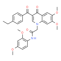 ChemSpider 2D Image | N-(2,4-Dimethoxyphenyl)-2-[3-(4-ethylbenzoyl)-6,7-dimethoxy-4-oxo-1(4H)-quinolinyl]acetamide | C30H30N2O7