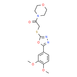 ChemSpider 2D Image | 2-{[5-(3,4-Dimethoxyphenyl)-1,3,4-oxadiazol-2-yl]sulfanyl}-1-(4-morpholinyl)ethanone | C16H19N3O5S