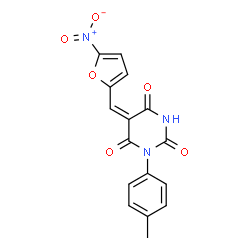 ChemSpider 2D Image | (5E)-1-(4-Methylphenyl)-5-[(5-nitro-2-furyl)methylene]-2,4,6(1H,3H,5H)-pyrimidinetrione | C16H11N3O6