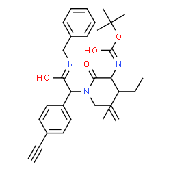 ChemSpider 2D Image | N-Allyl-N-[2-(benzylamino)-1-(4-ethynylphenyl)-2-oxoethyl]-N~2~-{[(2-methyl-2-propanyl)oxy]carbonyl}isoleucinamide | C31H39N3O4