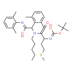 ChemSpider 2D Image | 2-Methyl-2-propanyl {1-[{1-(2,6-dimethylphenyl)-2-[(2,6-dimethylphenyl)amino]-2-oxoethyl}(pentyl)amino]-4-(methylsulfanyl)-1-oxo-2-butanyl}carbamate | C33H49N3O4S