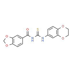 ChemSpider 2D Image | N-(2,3-Dihydro-1,4-benzodioxin-6-ylcarbamothioyl)-1,3-benzodioxole-5-carboxamide | C17H14N2O5S