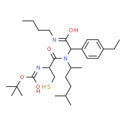 ChemSpider 2D Image | 2-Methyl-2-propanyl (1-{[2-(butylamino)-1-(4-ethylphenyl)-2-oxoethyl](5-methyl-2-hexanyl)amino}-1-oxo-3-sulfanyl-2-propanyl)carbamate | C29H49N3O4S