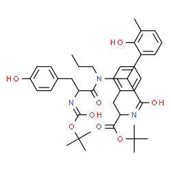 ChemSpider 2D Image | 2-Methyl-2-propanyl N-{(2-hydroxy-3-methylphenyl)[(N-{[(2-methyl-2-propanyl)oxy]carbonyl}tyrosyl)(propyl)amino]acetyl}phenylalaninate | C39H51N3O8