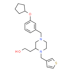 ChemSpider 2D Image | 2-{4-[3-(Cyclopentyloxy)benzyl]-1-(3-thienylmethyl)-2-piperazinyl}ethanol | C23H32N2O2S