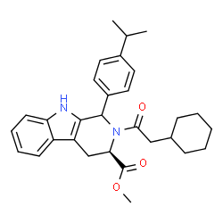 ChemSpider 2D Image | Methyl (3R)-2-(cyclohexylacetyl)-1-(4-isopropylphenyl)-2,3,4,9-tetrahydro-1H-beta-carboline-3-carboxylate | C30H36N2O3