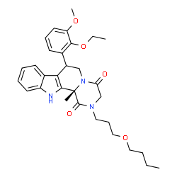 ChemSpider 2D Image | (12bS)-2-(3-Butoxypropyl)-7-(2-ethoxy-3-methoxyphenyl)-12b-methyl-2,3,6,7,12,12b-hexahydropyrazino[1',2':1,2]pyrido[3,4-b]indole-1,4-dione | C31H39N3O5