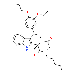 ChemSpider 2D Image | (12bS)-7-(3-Ethoxy-4-propoxyphenyl)-12b-methyl-2-pentyl-2,3,6,7,12,12b-hexahydropyrazino[1',2':1,2]pyrido[3,4-b]indole-1,4-dione | C31H39N3O4